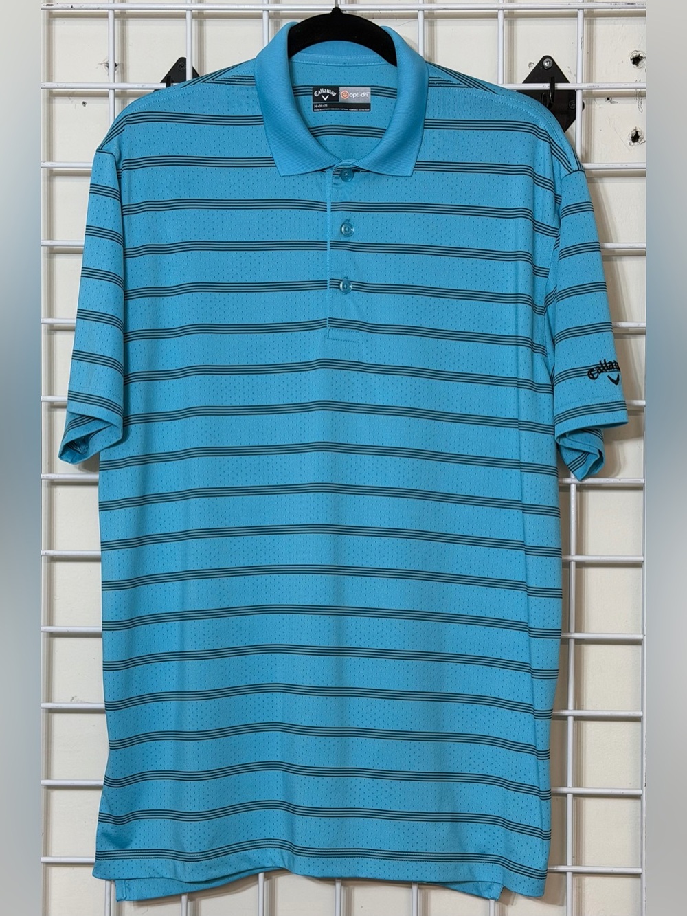Callaway Men’s Turquoise and Black Striped Performance Polo Opti.Dry Size Medium